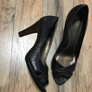Ann Taylor Leather Peep Toe Pumps 5.5 Brown Heels